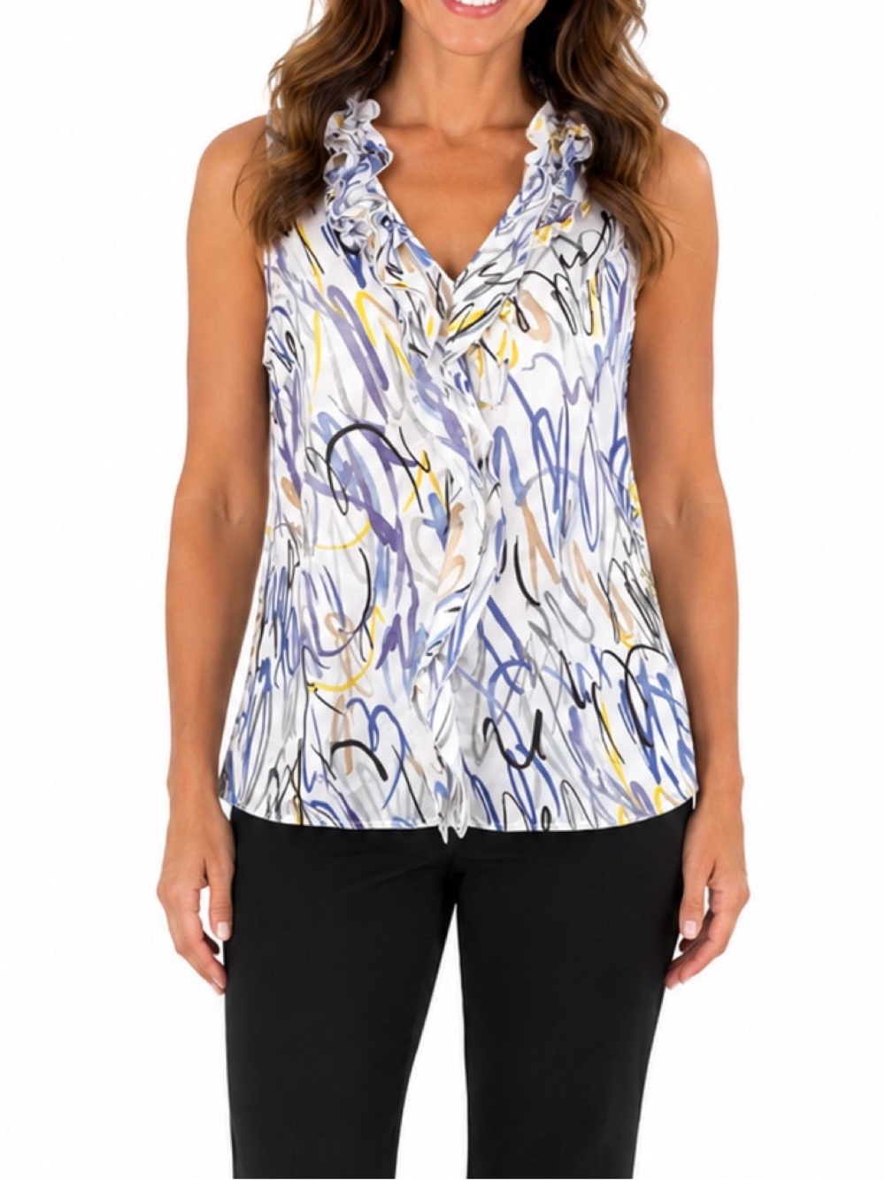 The Limited brand, sleeveless blouse featuring a white background